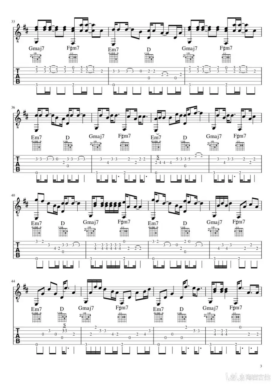 拥抱-指弹 曲谱 3