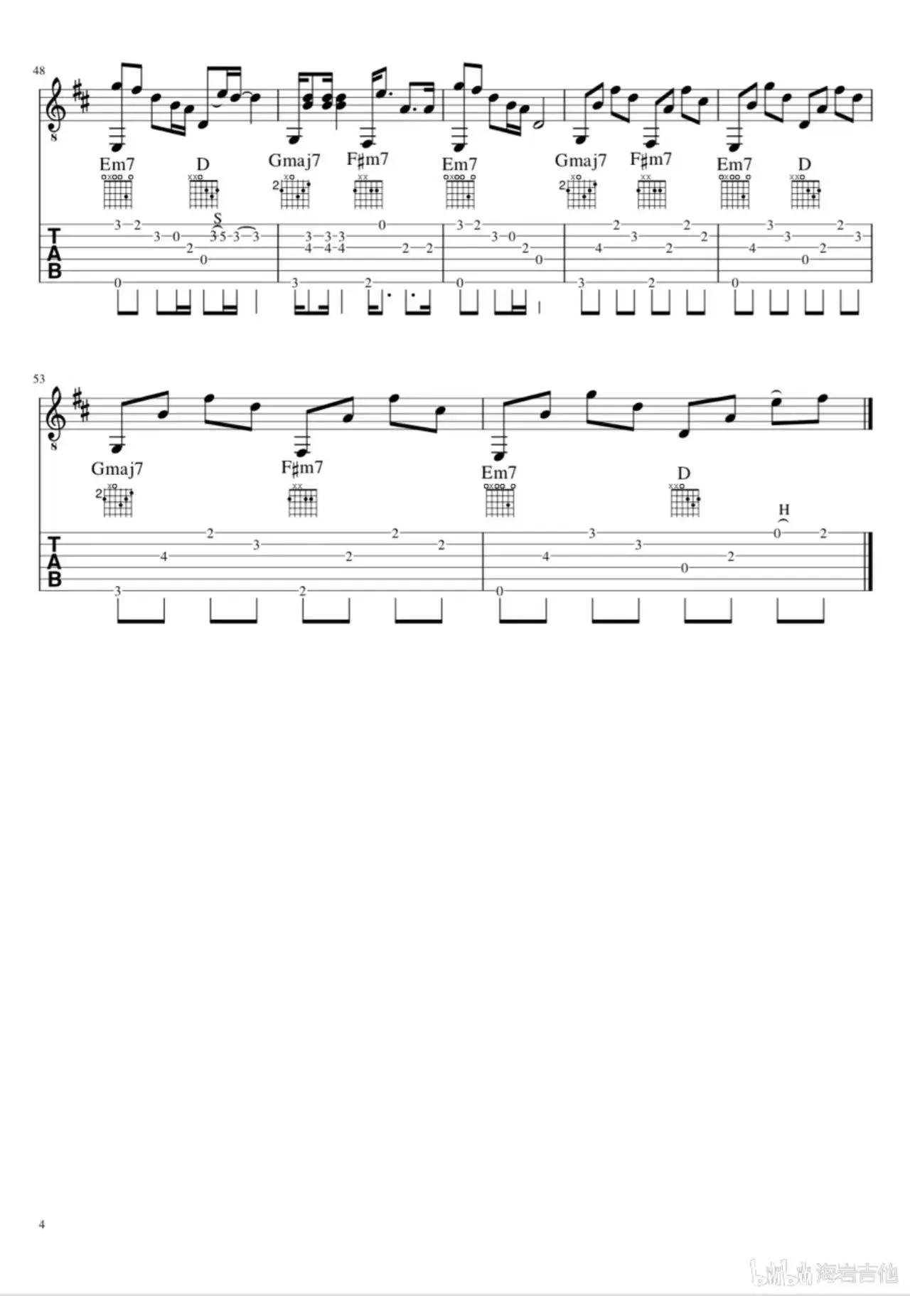 拥抱-指弹 曲谱 4